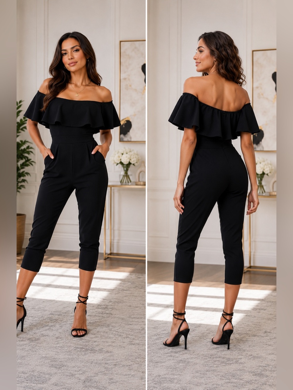 NEW ASOS Outrageous Fortune Bardot Tailored Jumpsuit – Black – US 10 / UK 14